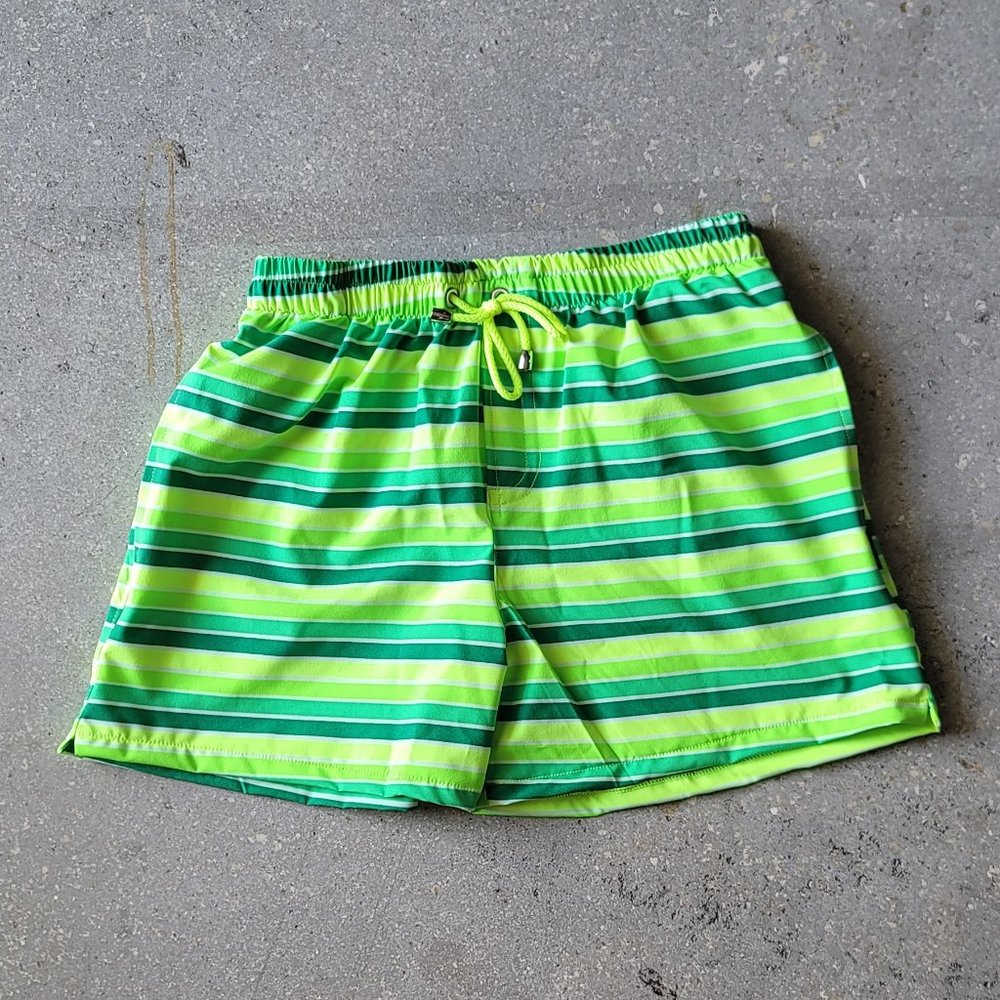 SNK LIME STRIPE SWIM SHORTS